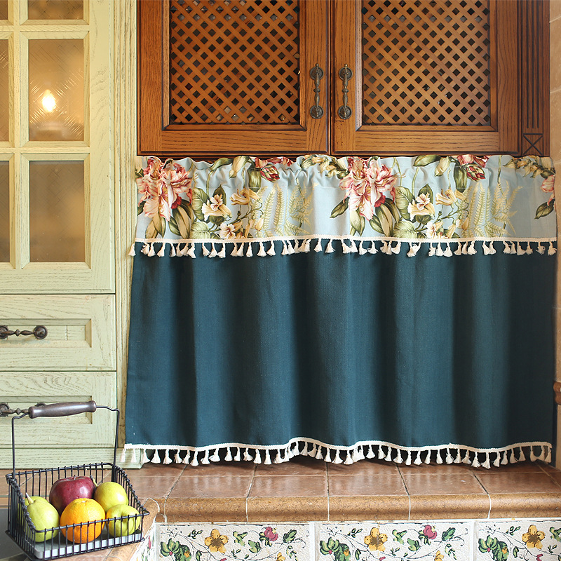 Rideau Brise Bise Couture Pompon Fleur