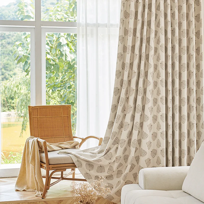 Rideaux PUMPI,Tissu jacquard citrouille en chenille,Rideau Occultant Sur Mesure