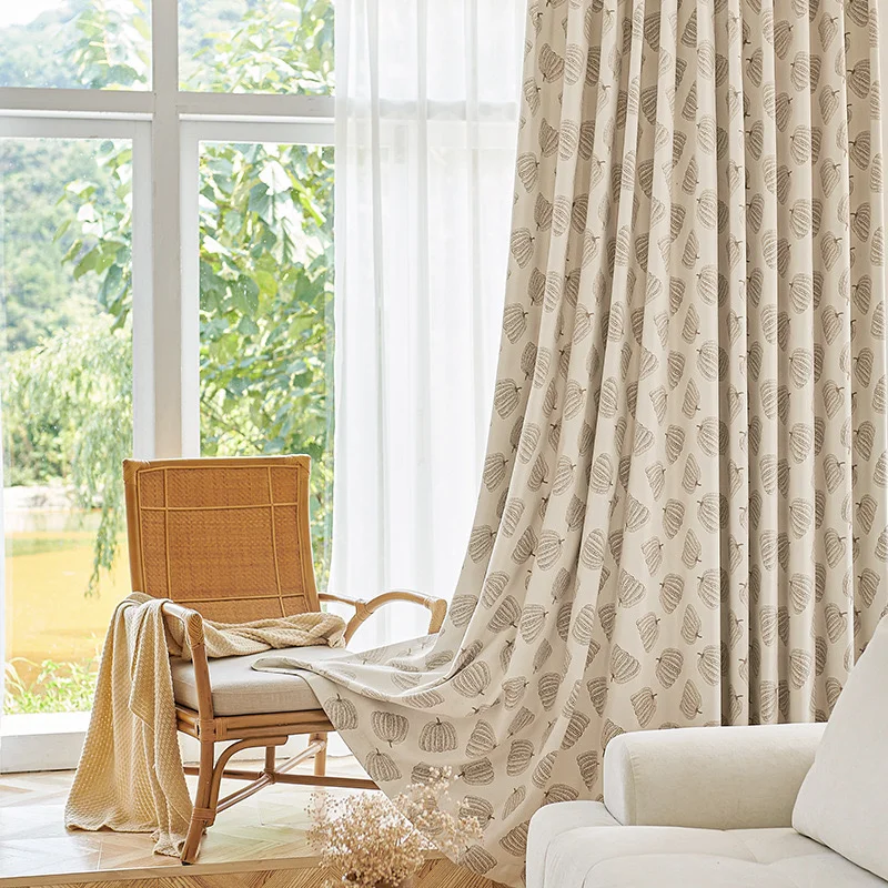 Rideaux PUMPI,Tissu jacquard citrouille en chenille,Rideau Occultant Sur Mesure
