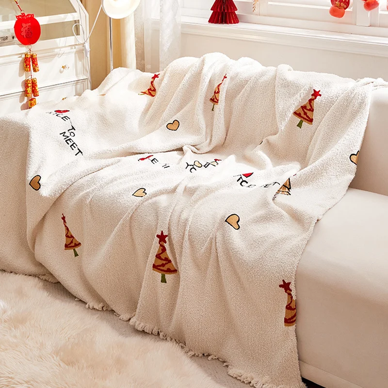 Couverture D'hiver Beige avec Sapins de Noël, Plaid Canapé Grande Taille, Jeté De Canapé Grande Taille, Plaid Pour Canape
